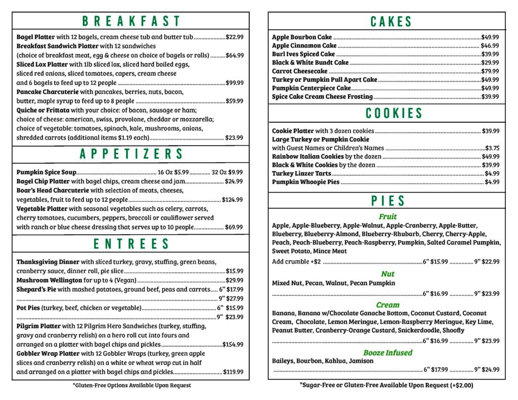 Menus - GREENWOOD LAKE BAGELS & BAKERY